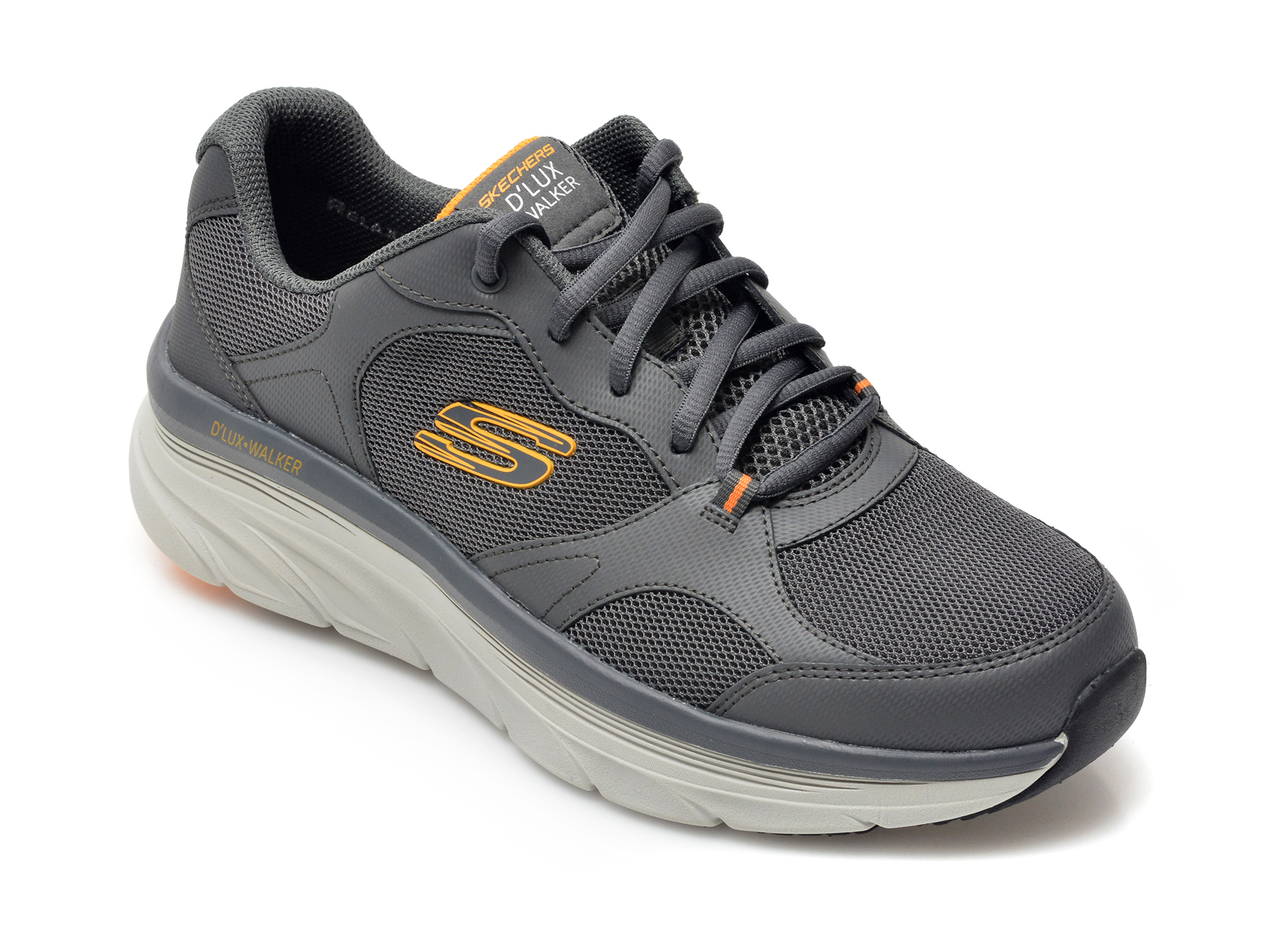 Pantofi sport SKECHERS gri, D LUX WALKER, din material textil si piele naturala Skechers