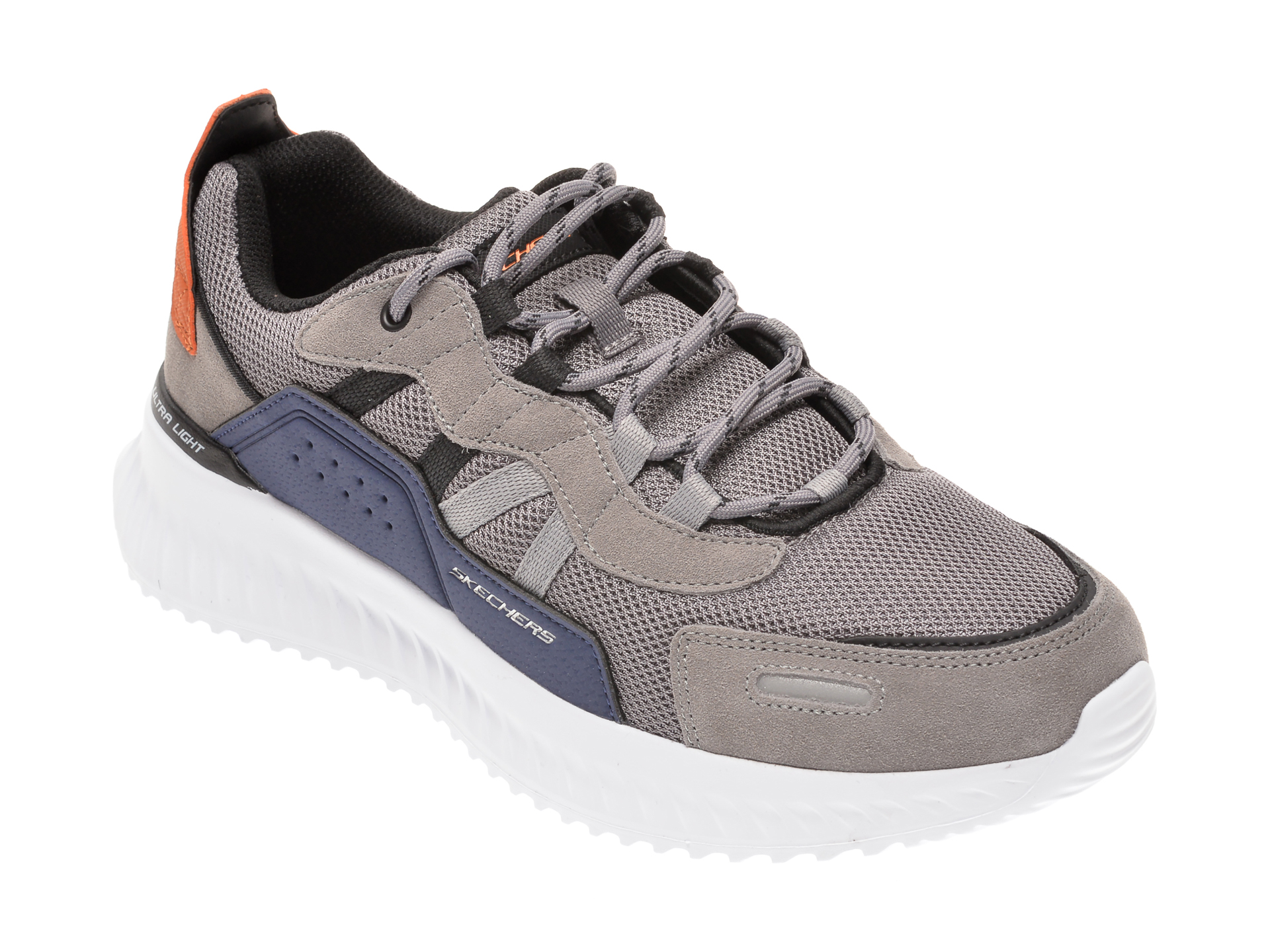 Pantofi sport SKECHERS gri, MATERA 2.0 XIMINO, din material textil si piele naturala