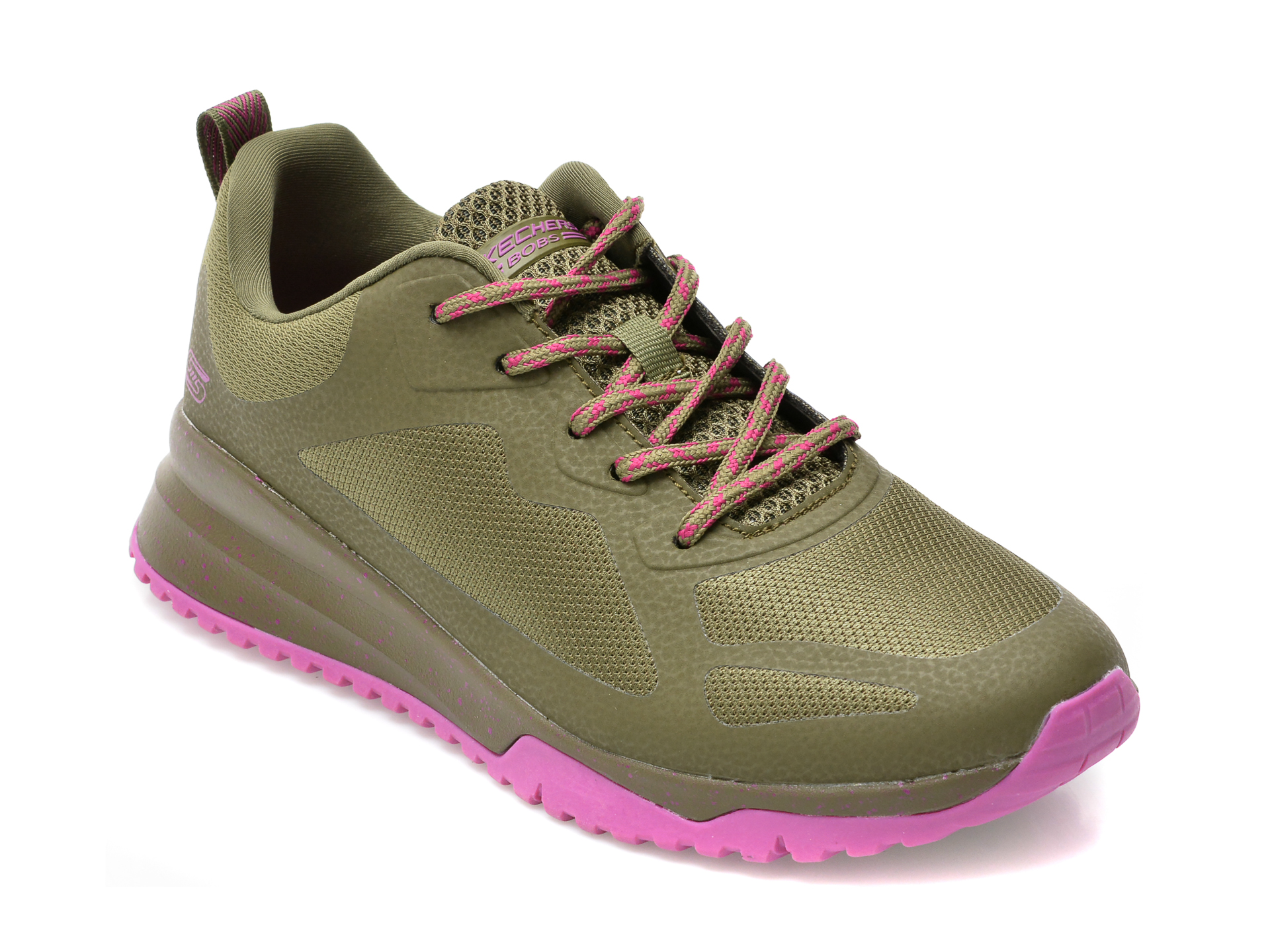 Pantofi sport SKECHERS kaki, BOBS SQUAD 3, din material textil si piele ecologica