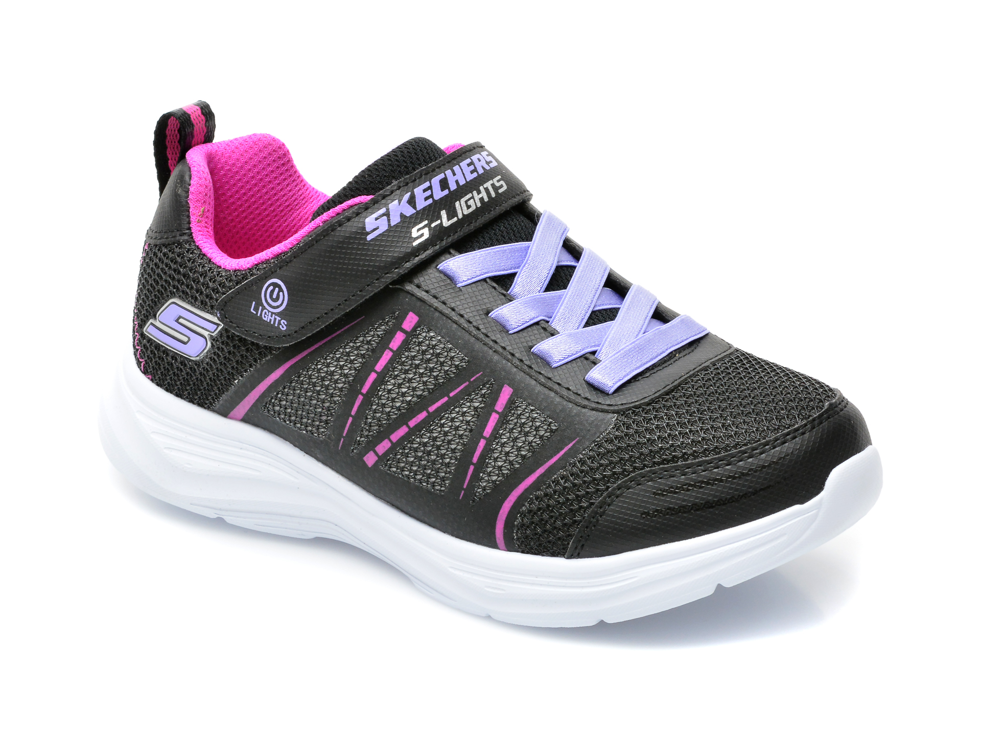 Pantofi sport SKECHERS negri, 302302L, din material textil si piele ecologica