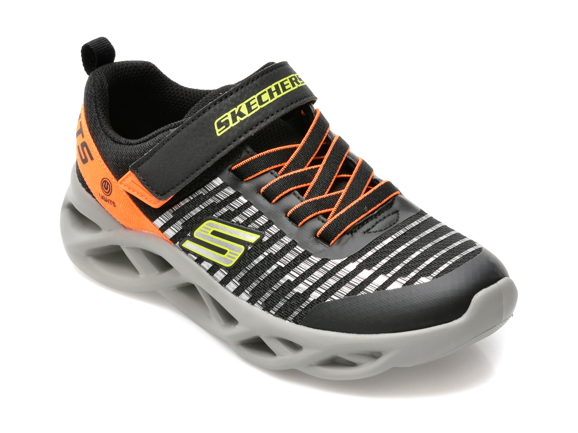 Pantofi sport SKECHERS negri, 401650L, din material textil si piele ecologica