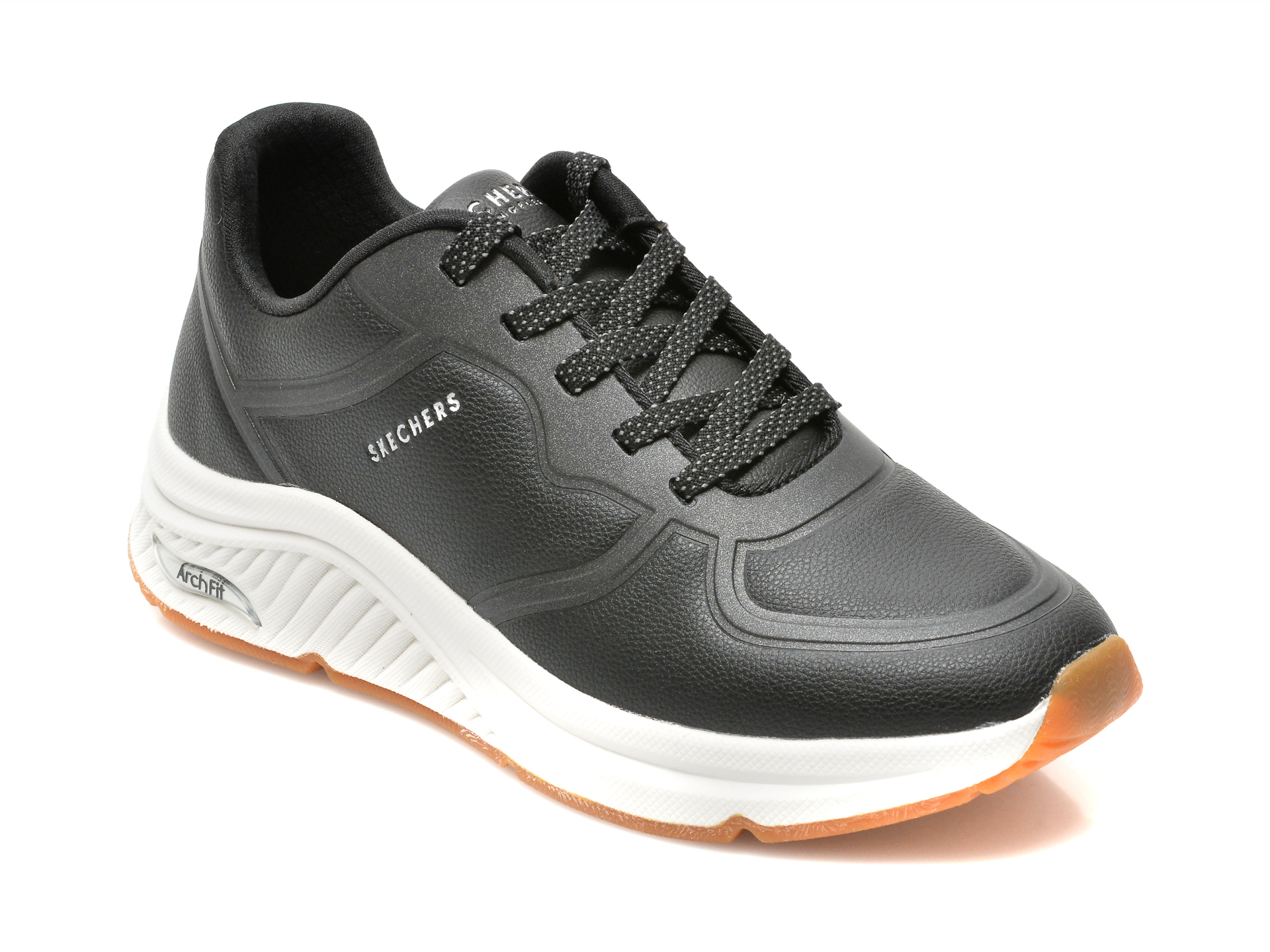 Pantofi sport SKECHERS negri, ARCH FIT S-MILES, din piele ecologica Skechers imagine noua