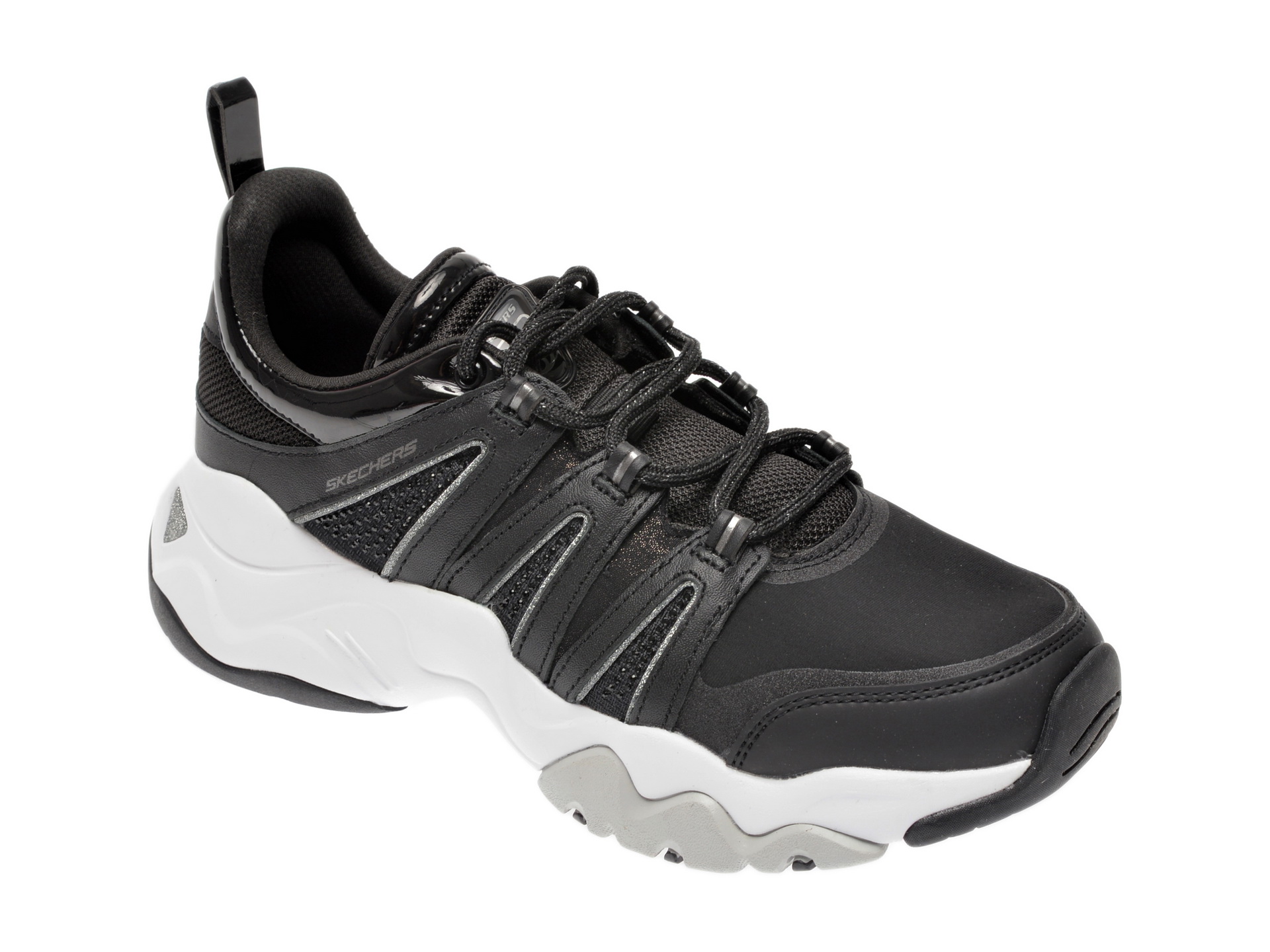 Pantofi sport SKECHERS negri, Dlites 3.0 Intense Force, din material textil si piele naturala