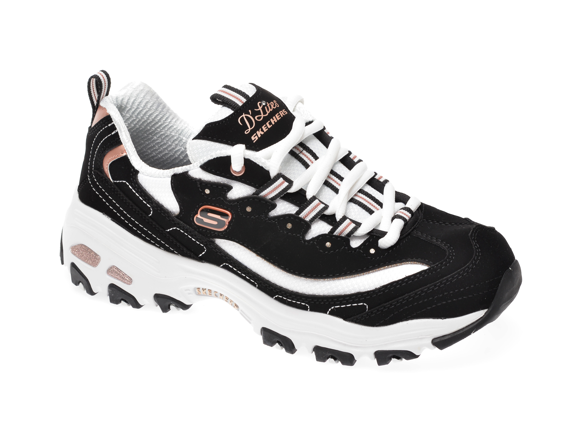 Pantofi sport SKECHERS negri, Dlites Devoted Fan, din material textil si piele intoarsa