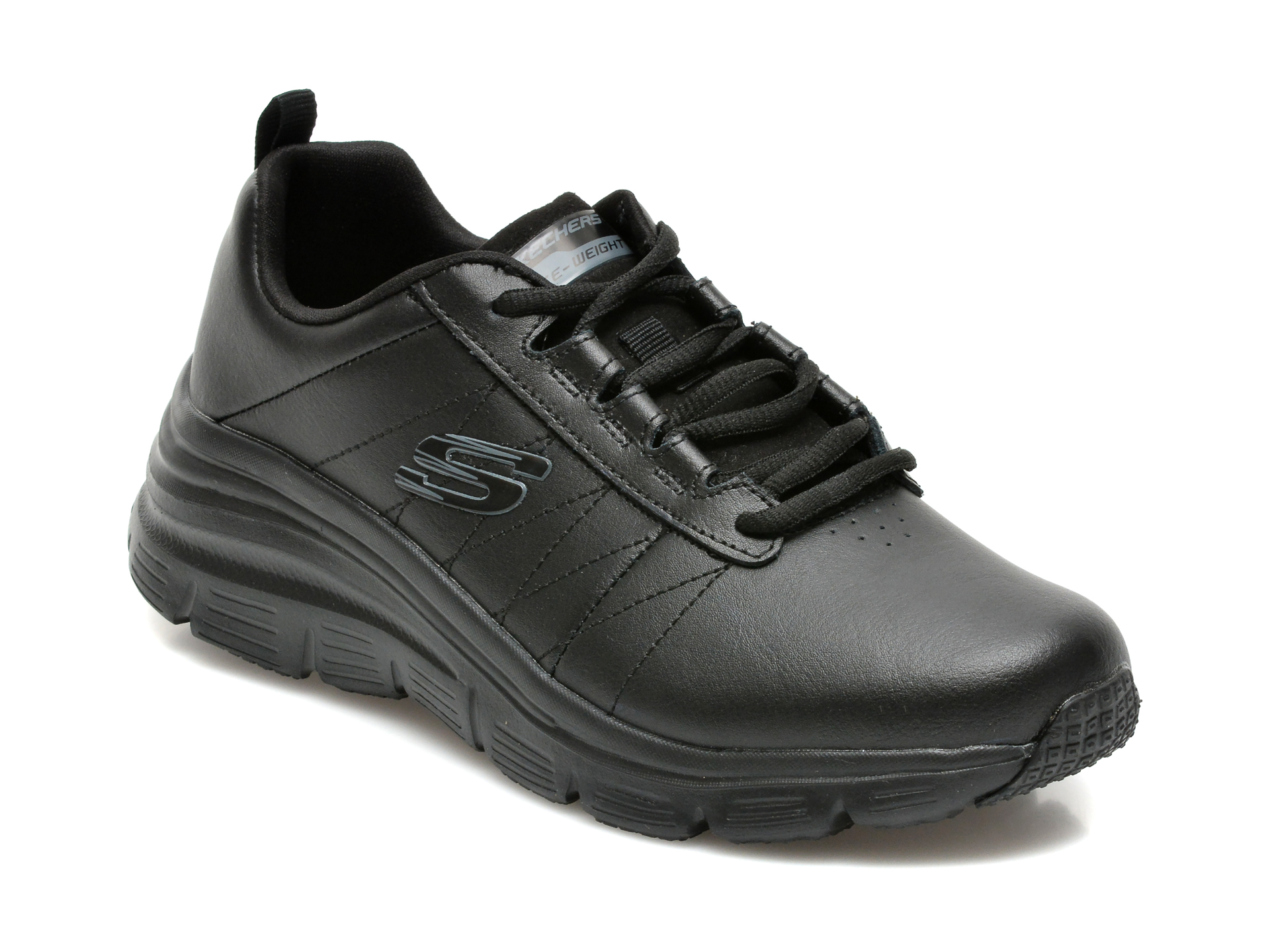 Pantofi sport SKECHERS negri, FASHION FIT, din piele naturala Skechers imagine noua