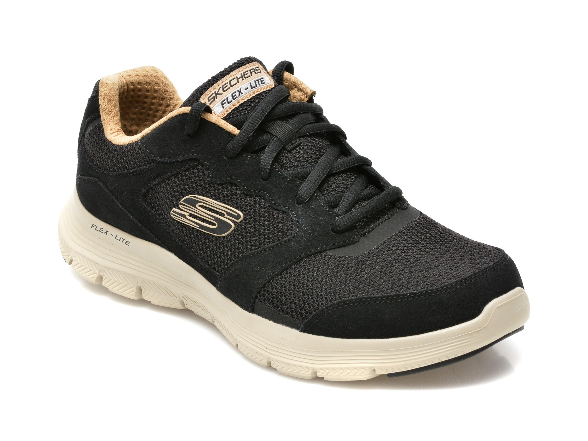 Pantofi sport SKECHERS negri, FLEX ADVANTAGE 4.0, din material textil si piele naturala Skechers imagine reduceri
