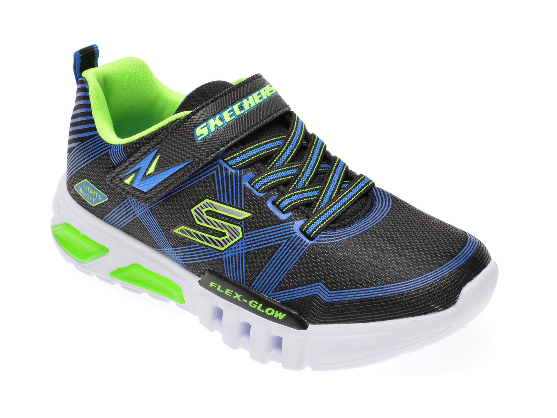 Pantofi sport SKECHERS negri, Flex-Glow, din material textil si piele ecologica