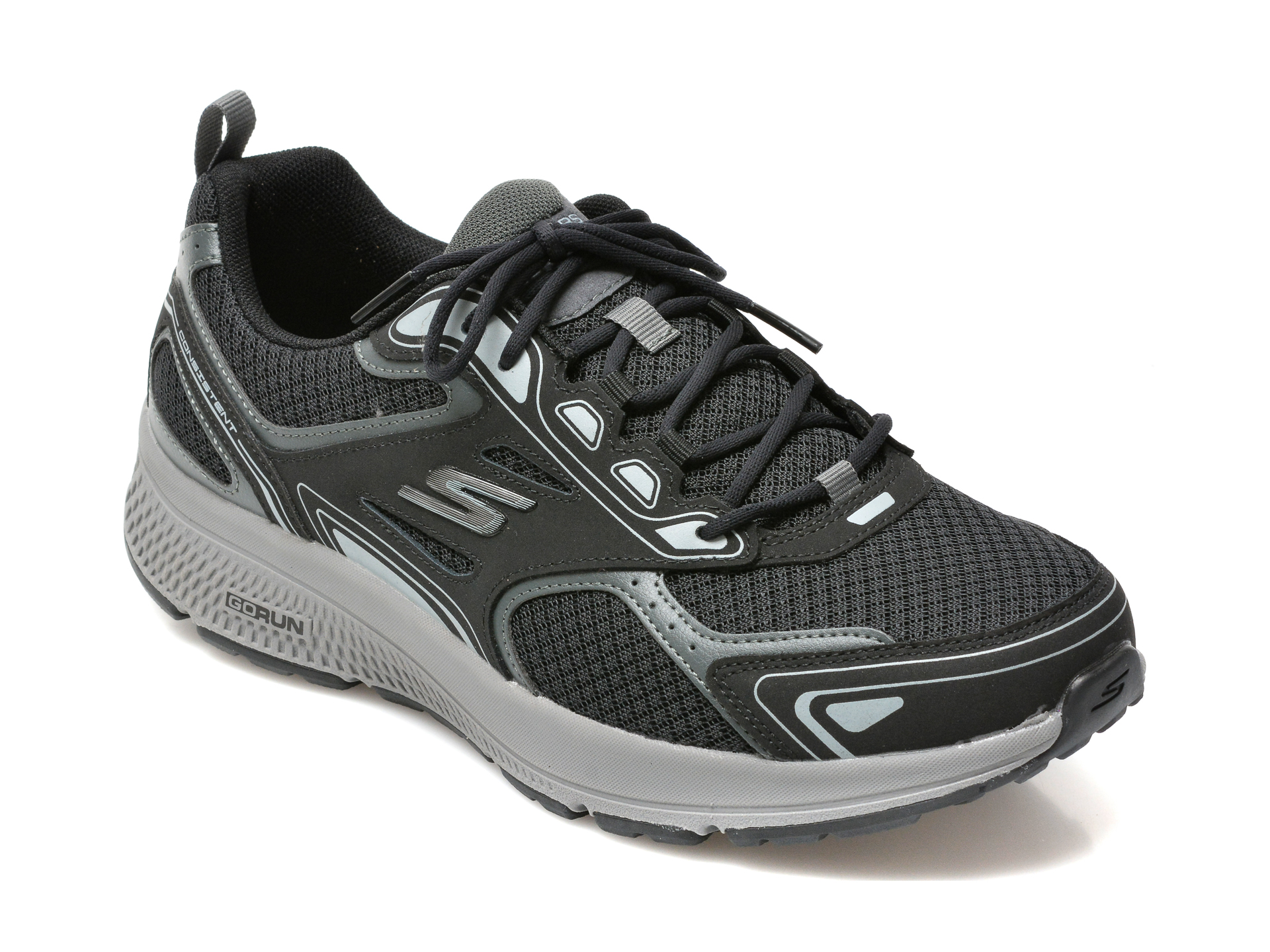 Pantofi sport SKECHERS negri, GO RUN CONSISTENT, din material textil si piele naturala