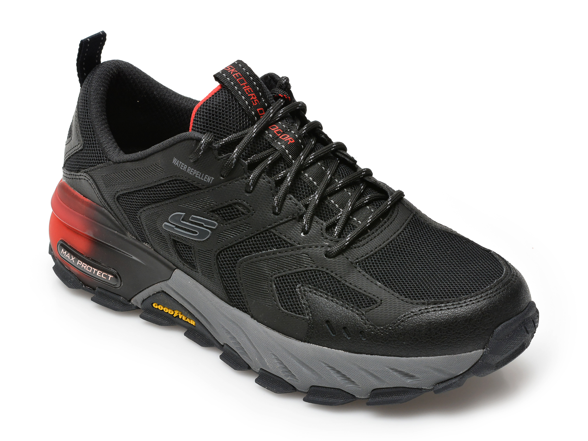 Pantofi sport SKECHERS negri, MAX PROTECT, din material textil si piele ecologica Skechers