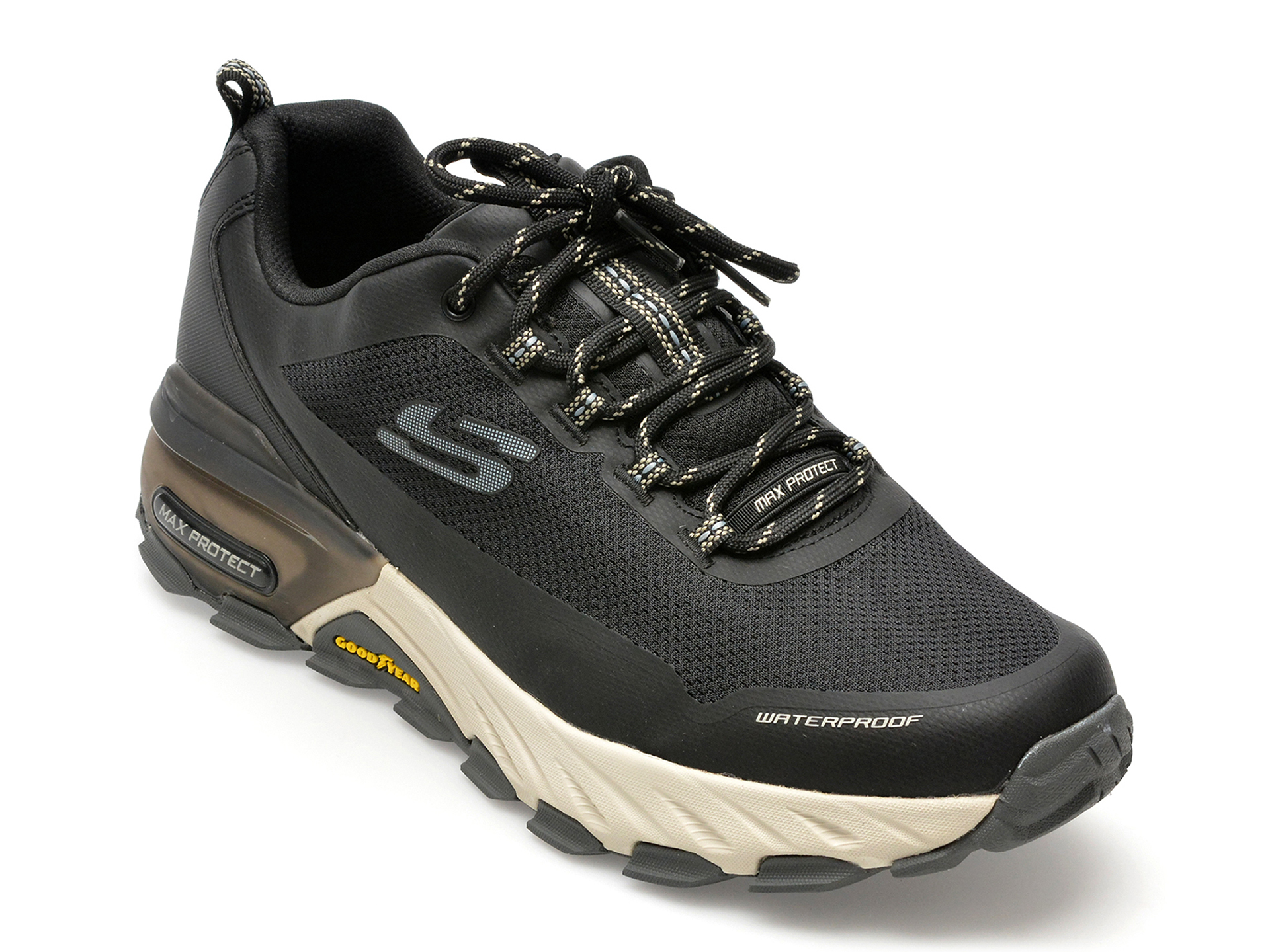 Pantofi sport SKECHERS negri, MAX PROTECT, din material textil si piele ecologica