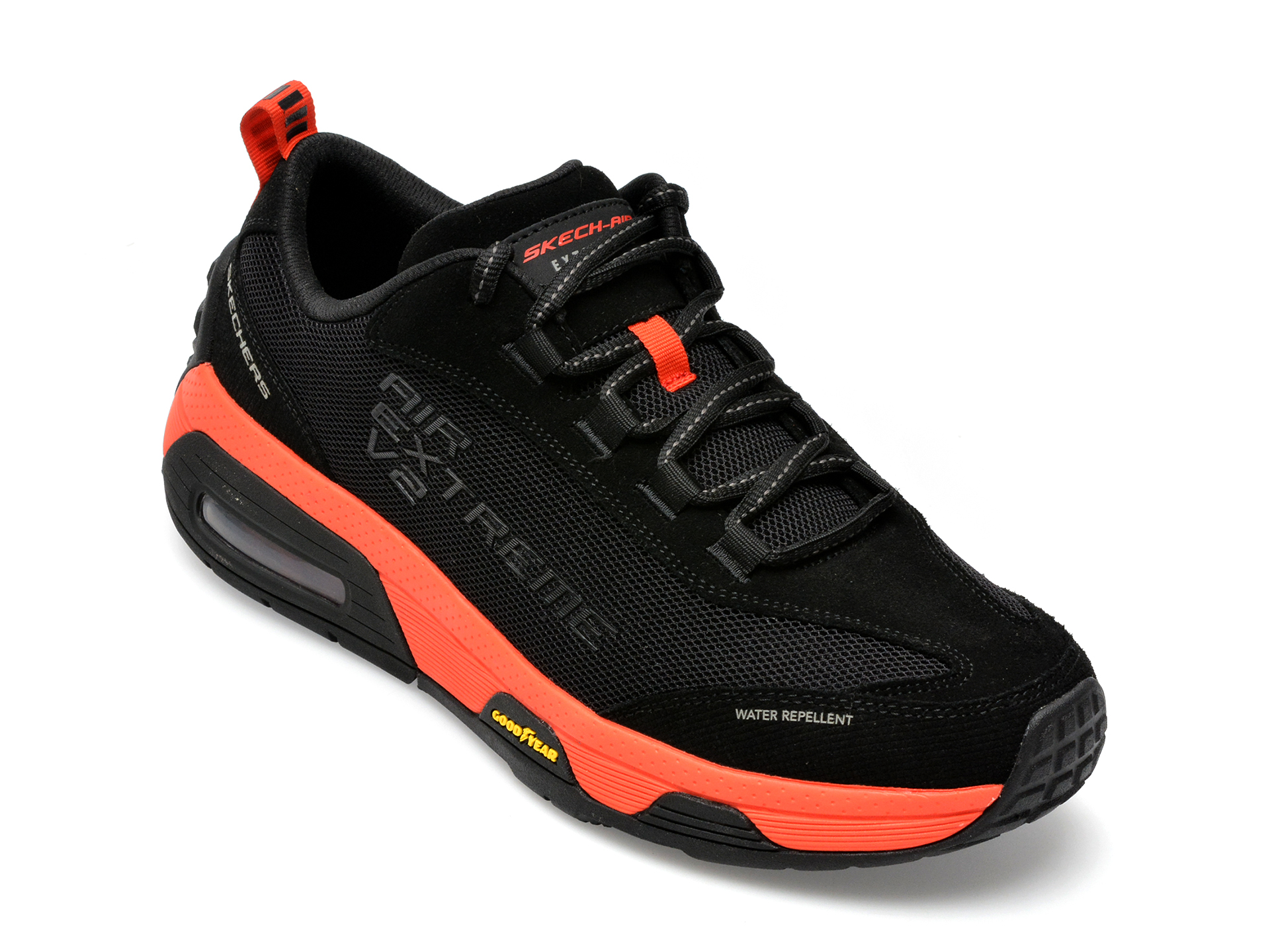 Pantofi sport SKECHERS negri, SKECH-AIR EXTREME V2, din material textil si piele intoarsa