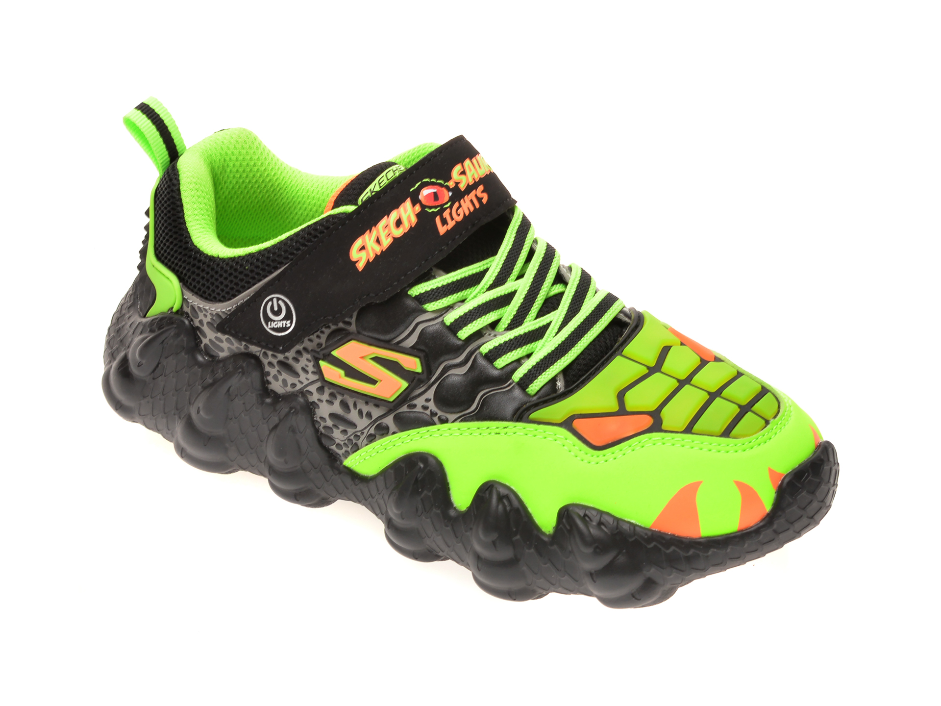 Pantofi sport SKECHERS verzi, SKECH-O-SAURUS LIGHTS, din piele ecologica