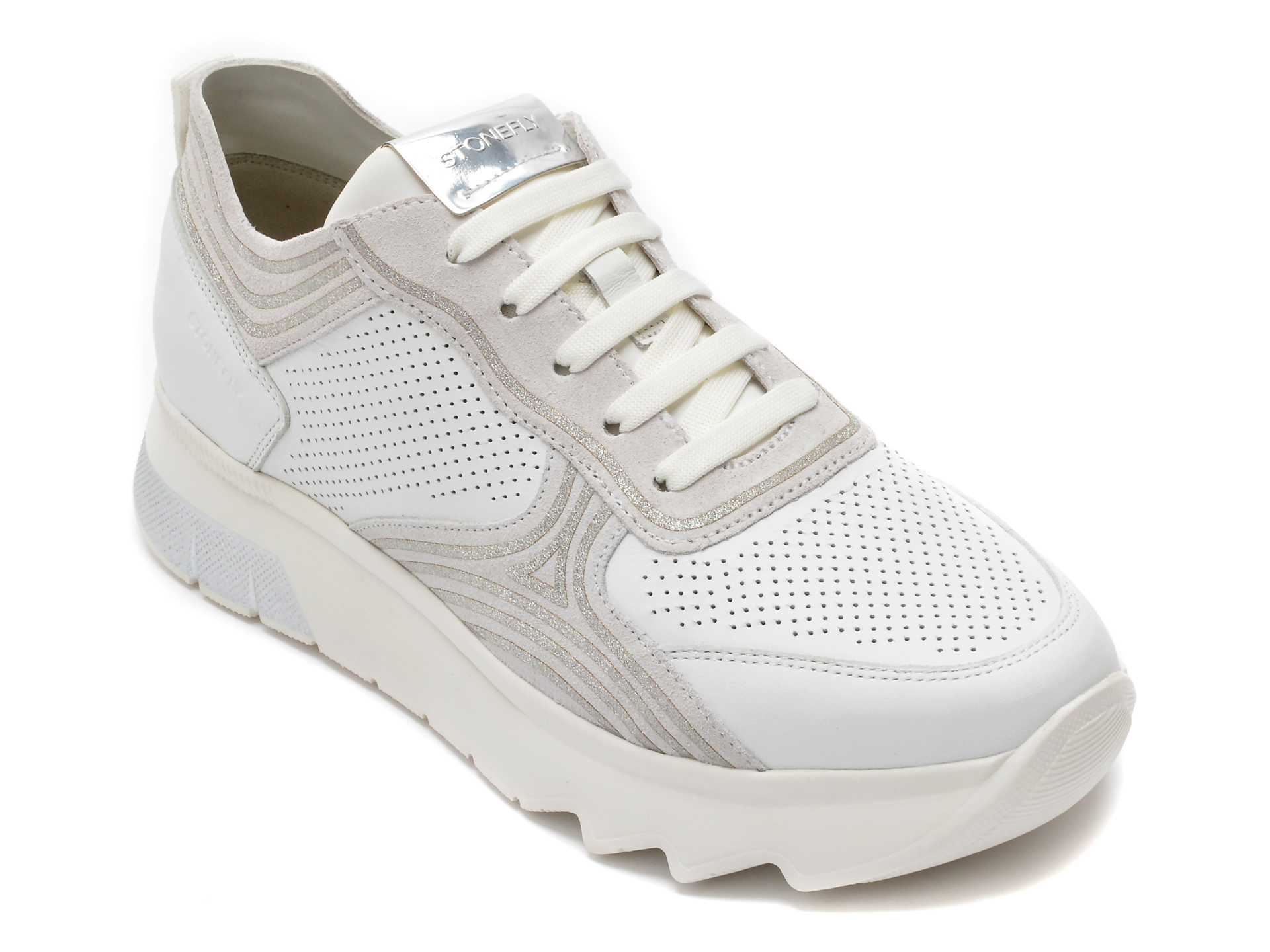 Pantofi sport STONEFLY albi, SPOCK30, din piele naturala