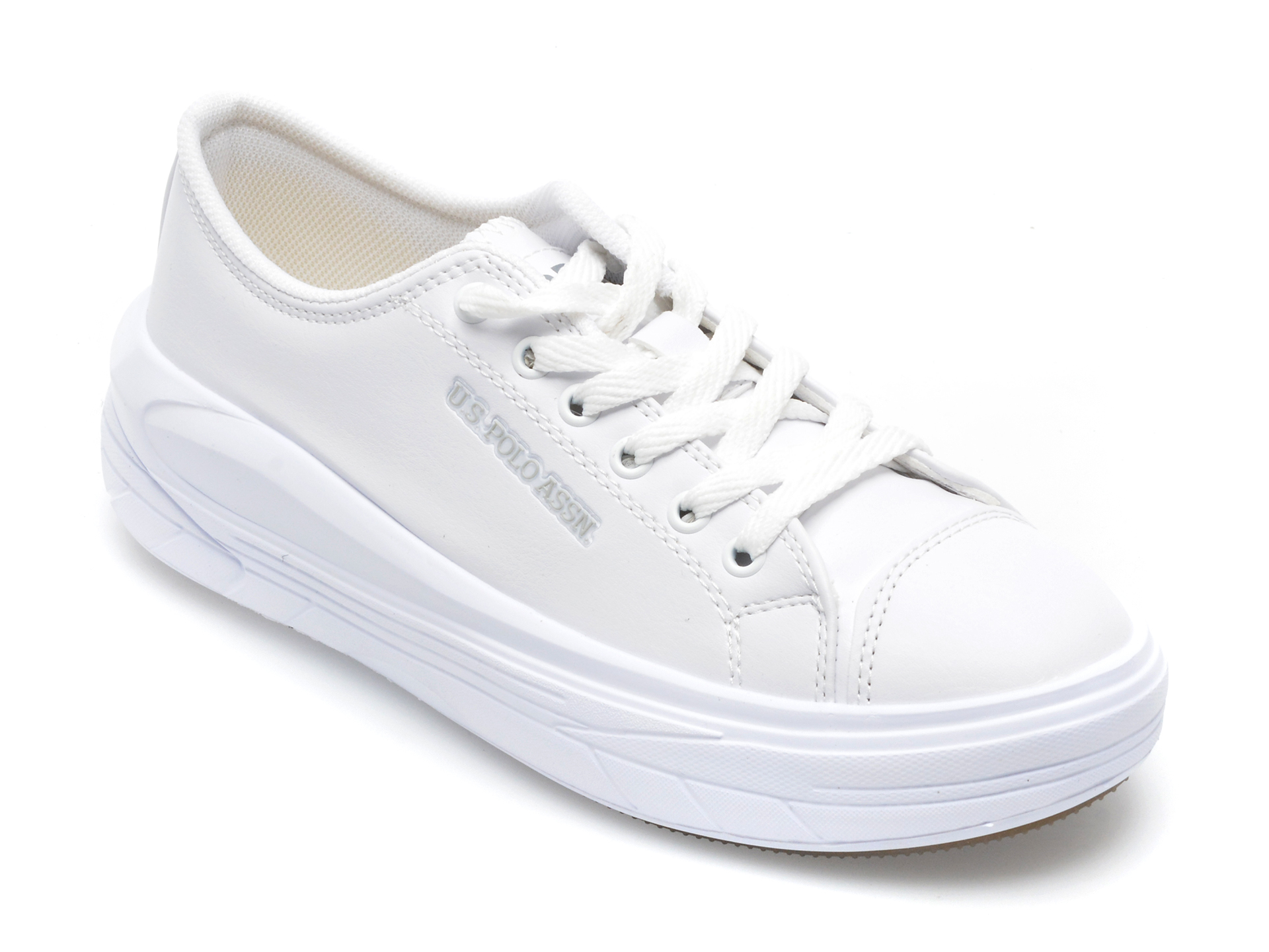 Pantofi sport US POLO ASSN albi, CLEPU2P, din piele ecologica tezyo.ro