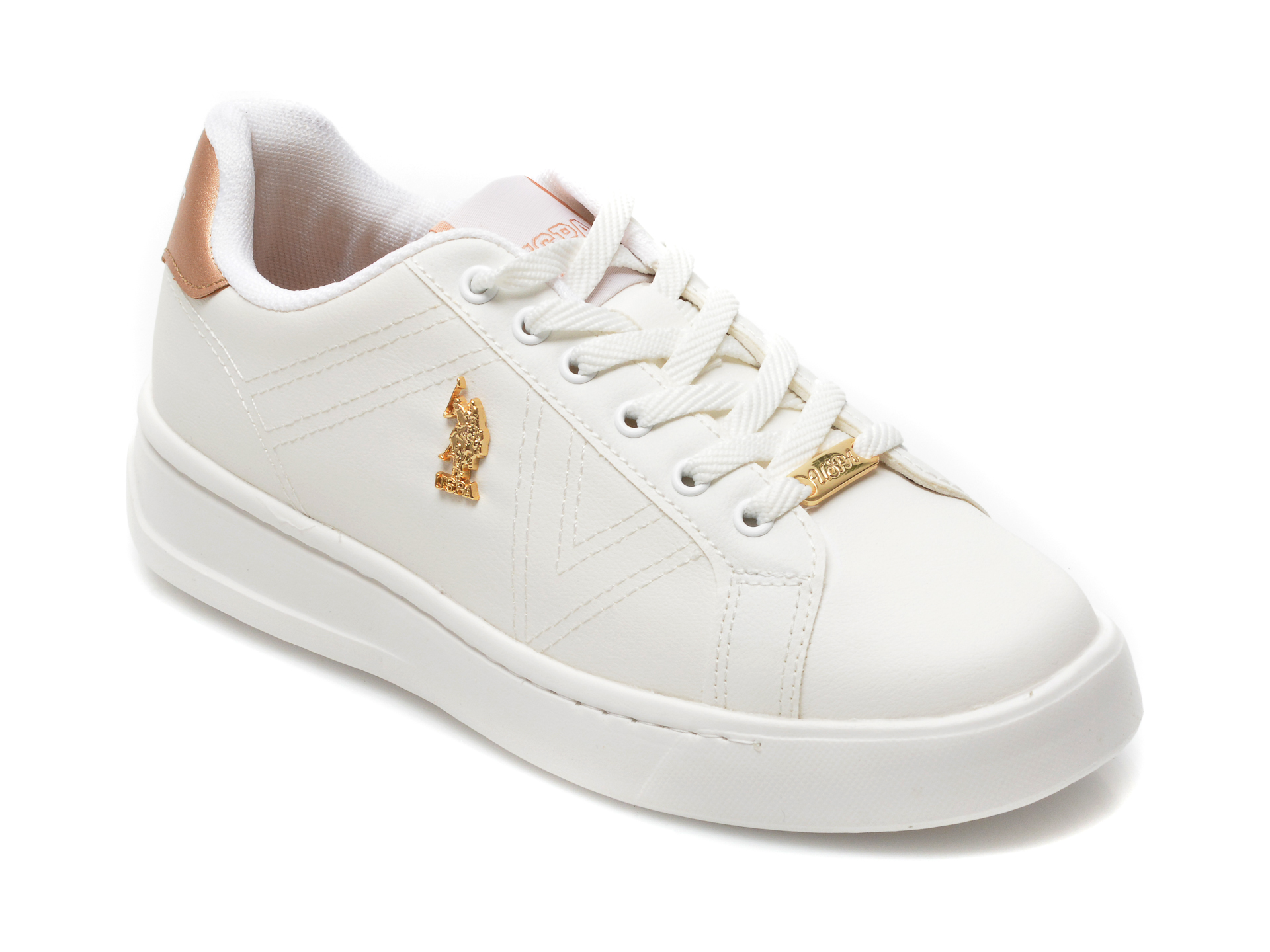 Pantofi sport US POLO ASSN albi, EXTRA, din piele ecologica