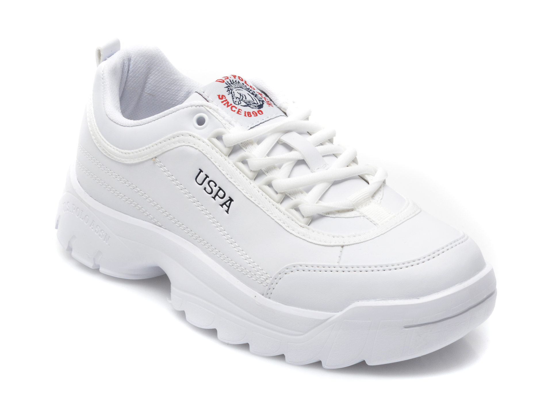 Pantofi sport US POLO ASSN albi, MEIKO, din piele ecologica