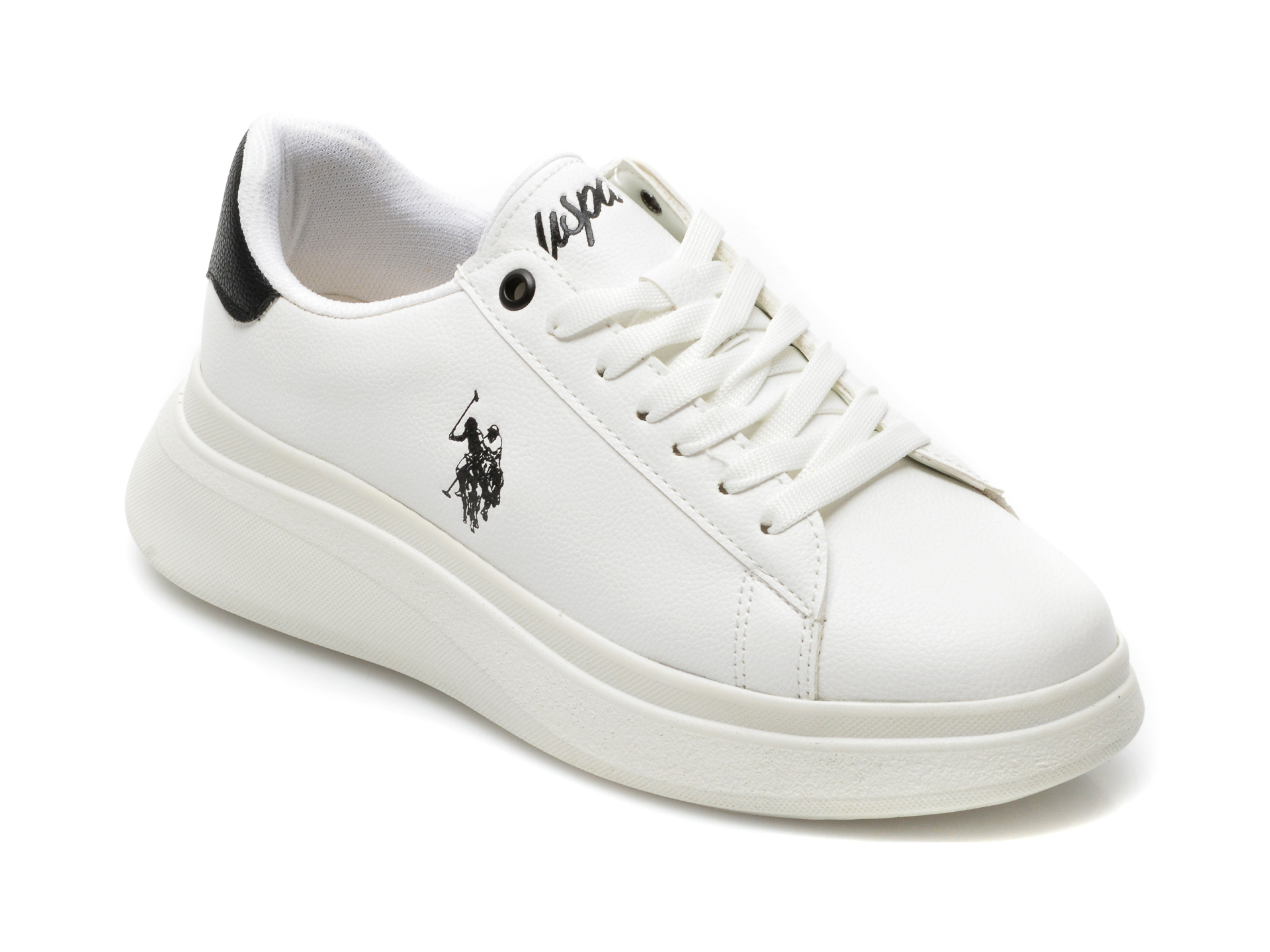 Pantofi sport US POLO ASSN albi, MONICA, din piele ecologica