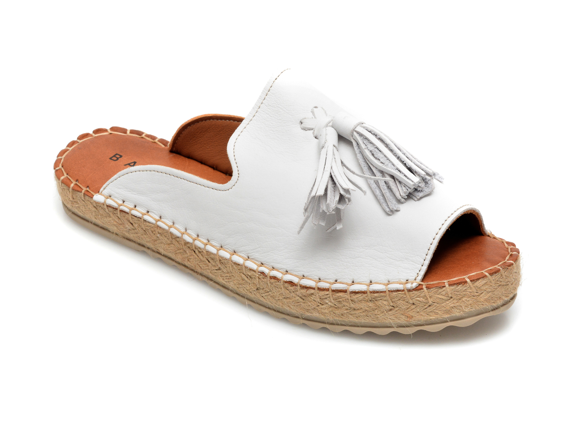 Papuci BABOOS albi, R07, din piele naturala