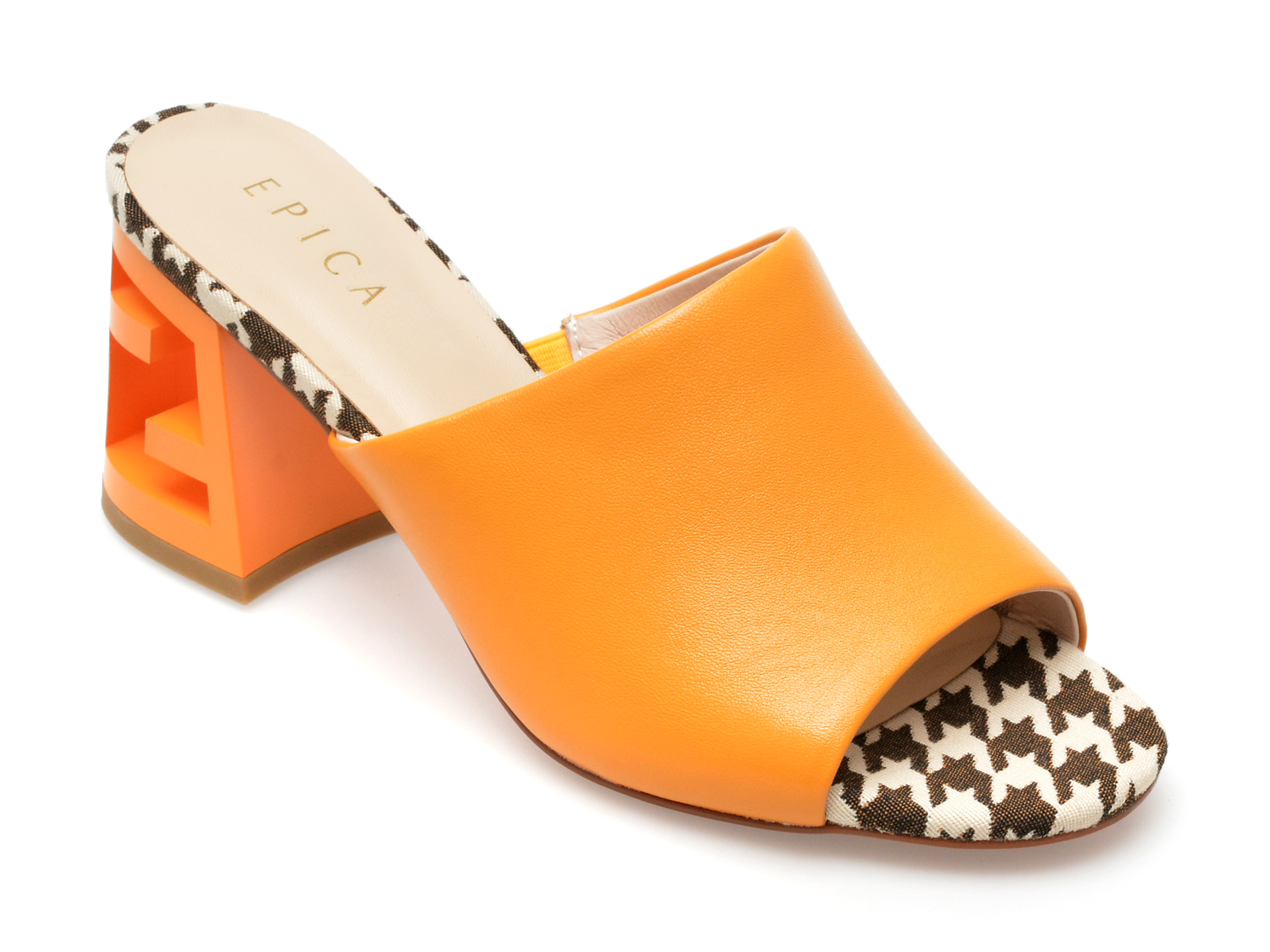 Papuci EPICA portocalii, B300009, din piele naturala /femei/papuci imagine noua