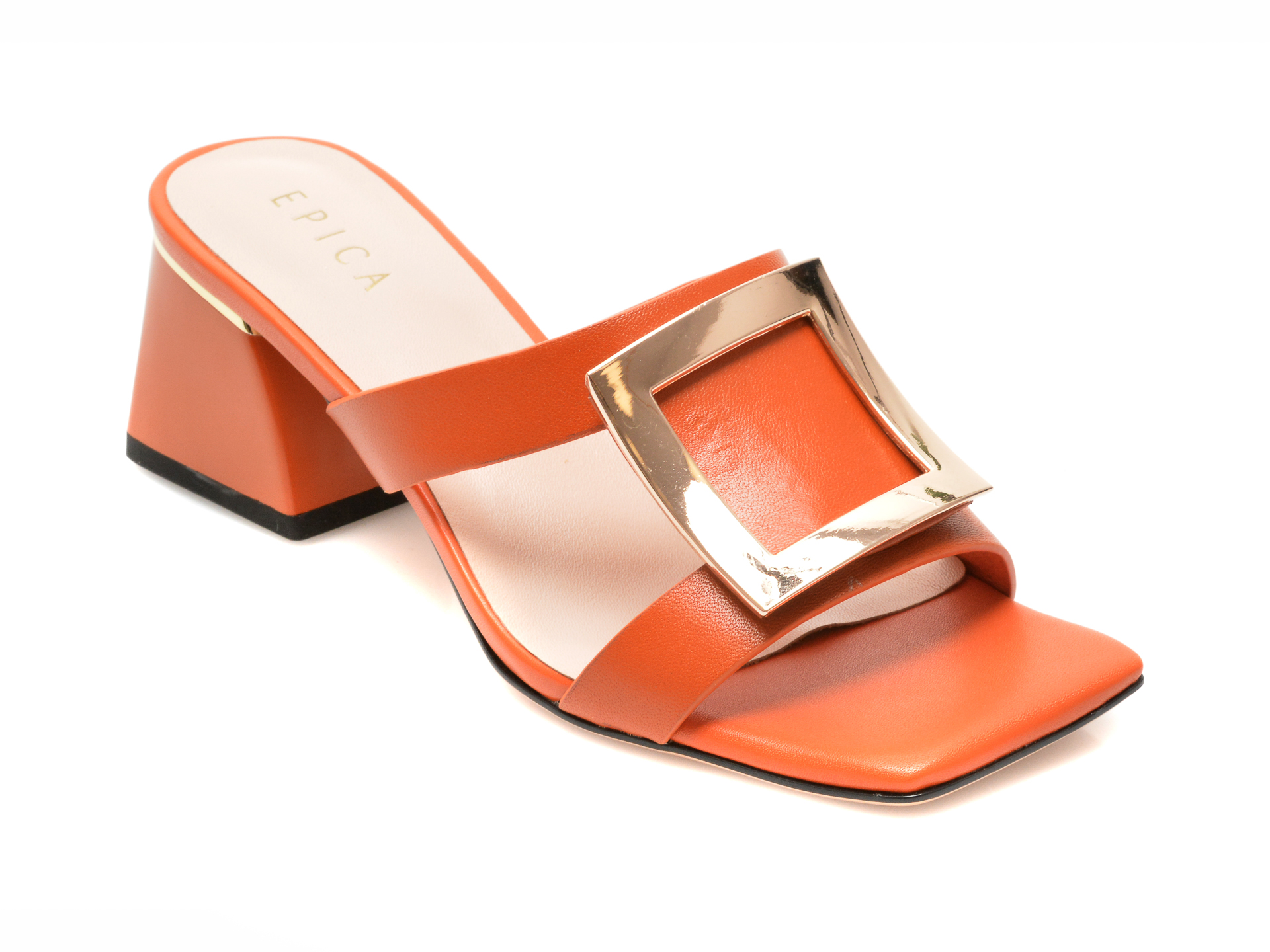 Papuci EPICA portocalii, H2609, din piele naturala Epica imagine noua