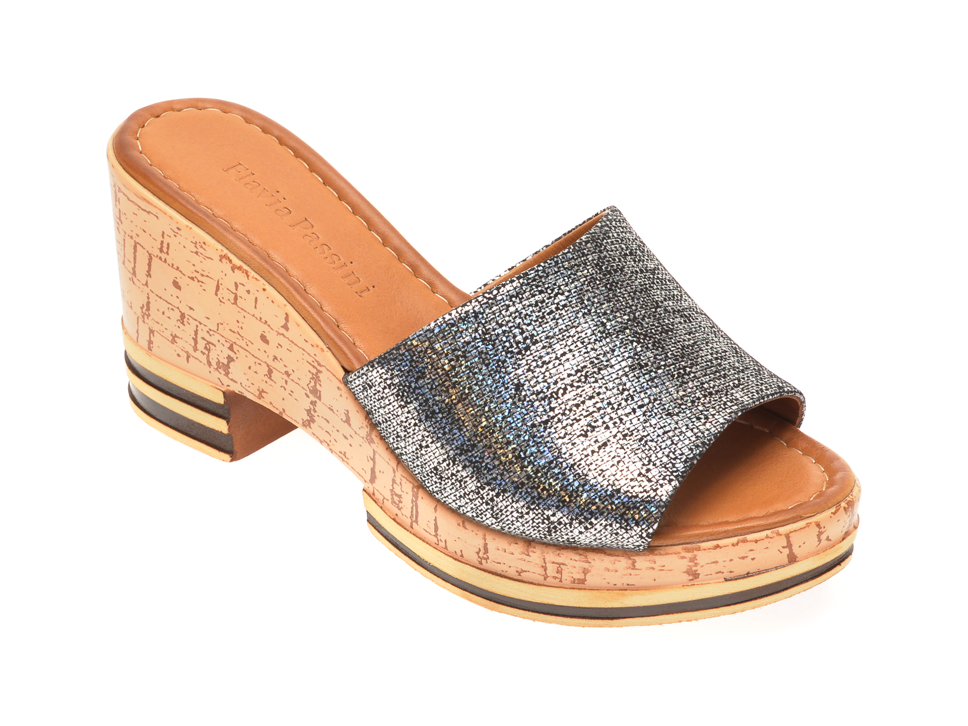 Papuci FLAVIA PASSINI argintii, 1182726, din piele naturala