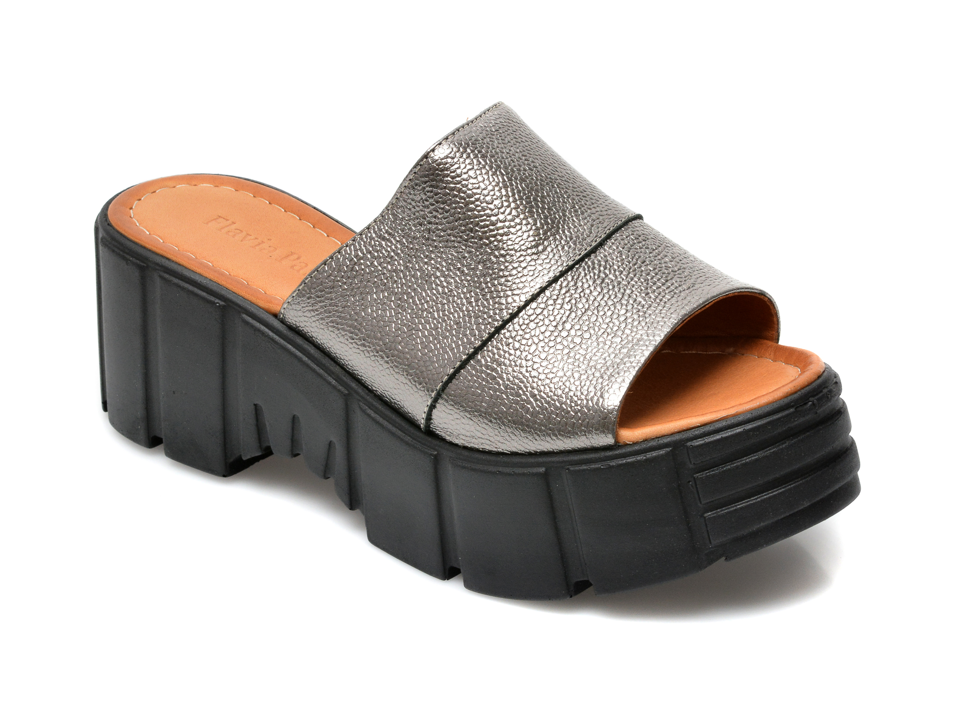 Papuci FLAVIA PASSINI argintii, 2191H, din piele naturala