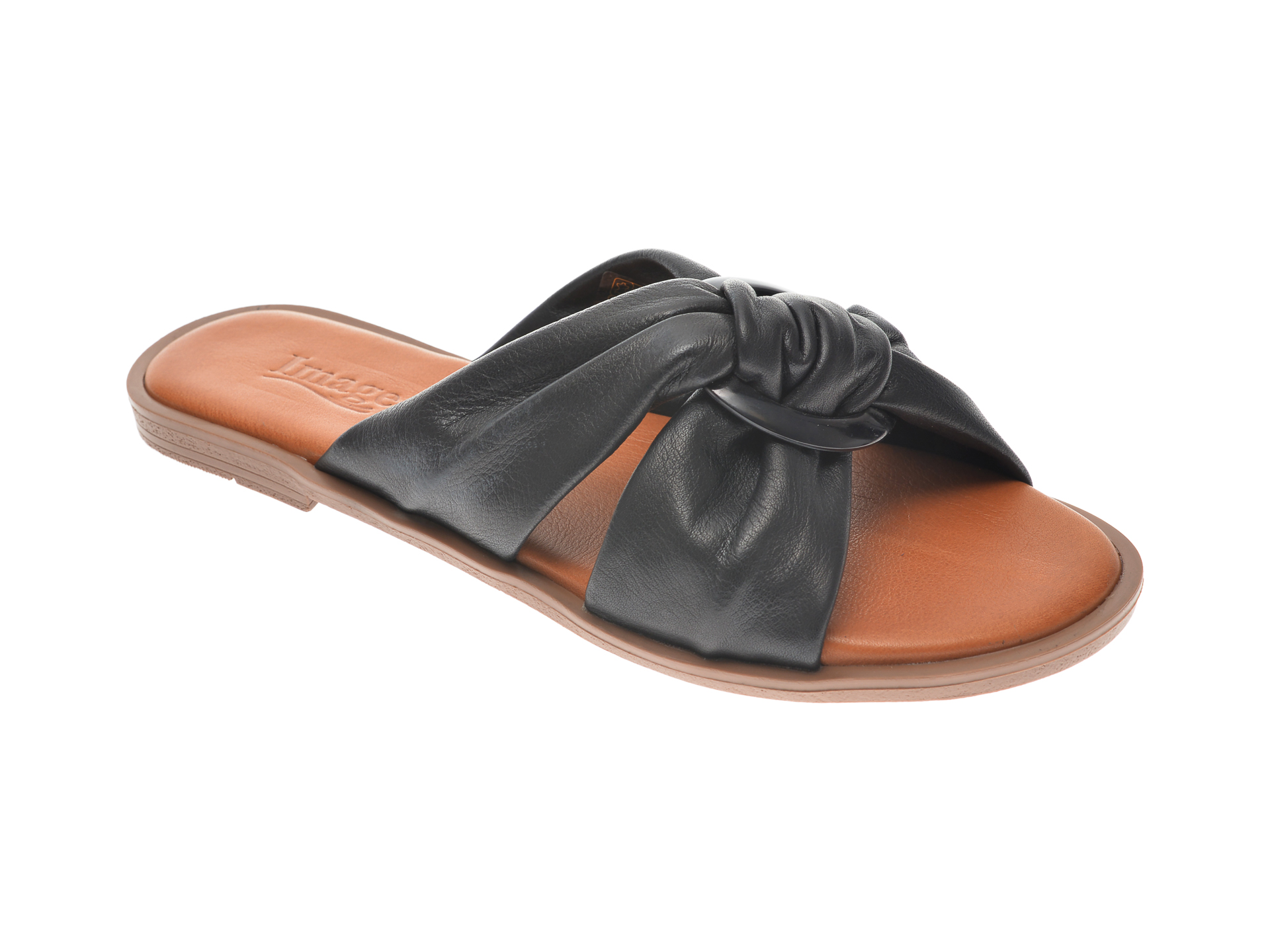 Papuci IMAGE negri, 100307, din piele naturala
