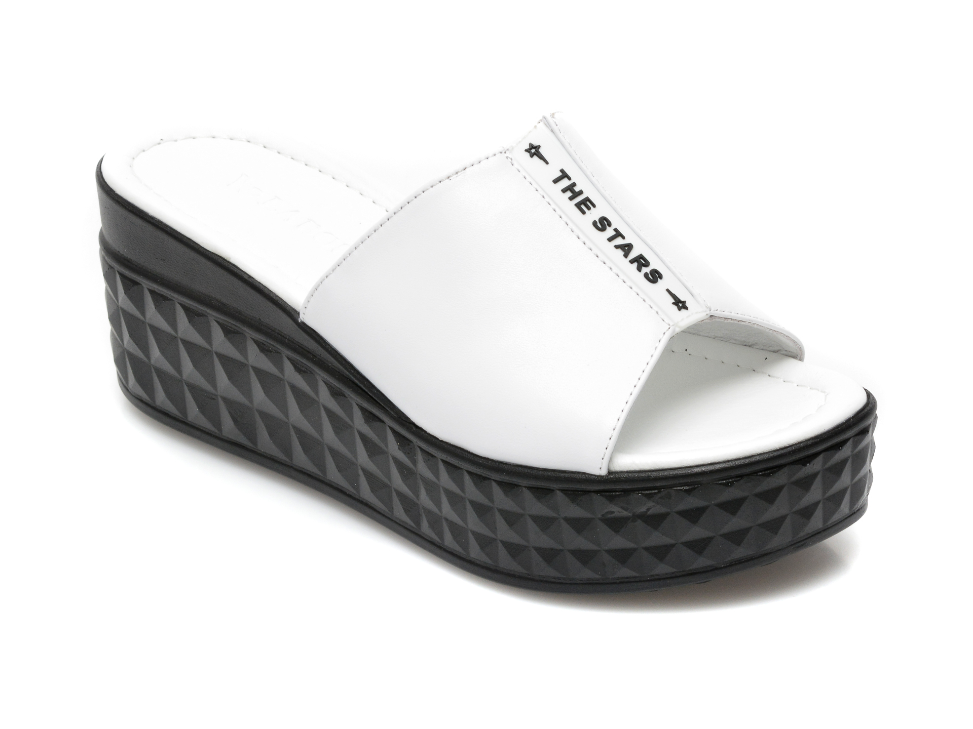 Papuci LABOUR albi, EY0243, din piele naturala