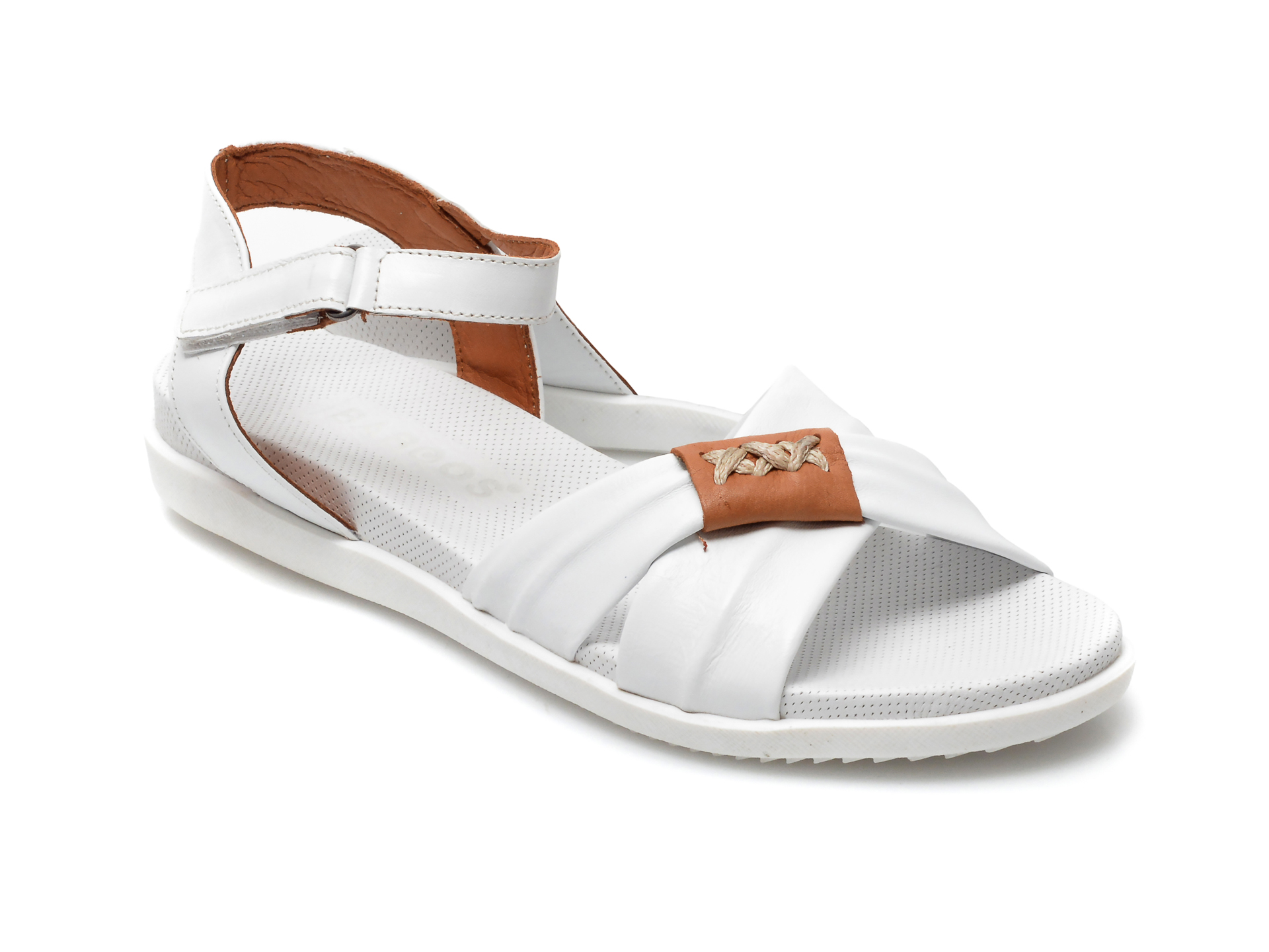 Sandale BABOOS albe, 1404, din piele naturala