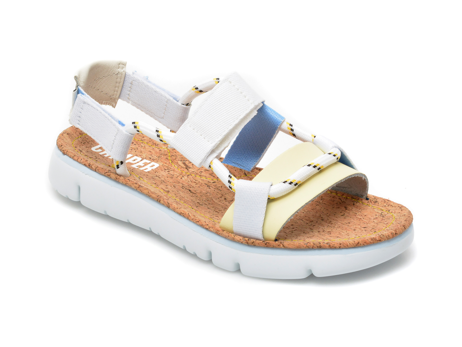 Sandale CAMPER albe, K201191, din material textil si piele naturala