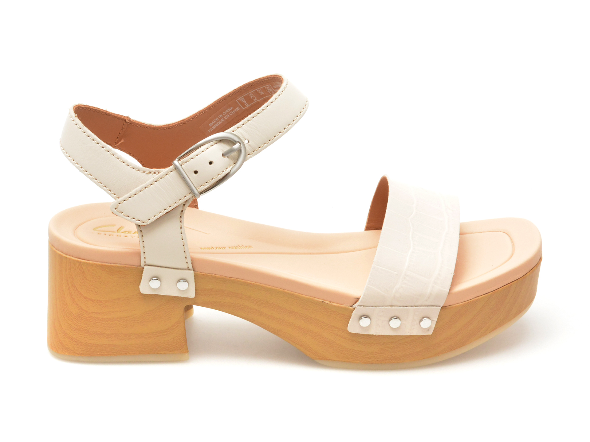 Sandale casual CLARKS albe, SIVANNE BAY, din piele naturala