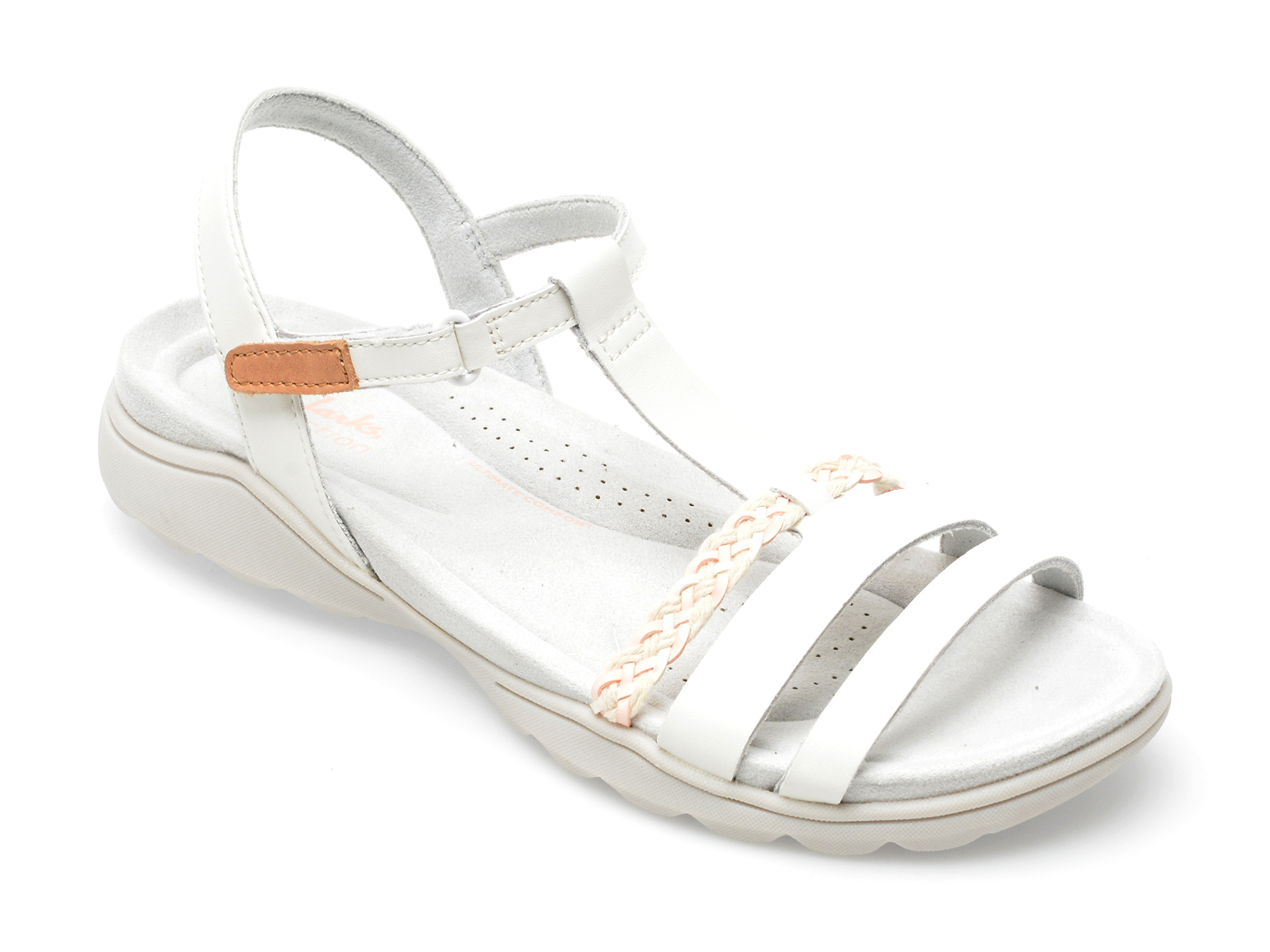 Sandale CLARKS albe, AMANDA TEALITE 0912, din piele naturala
