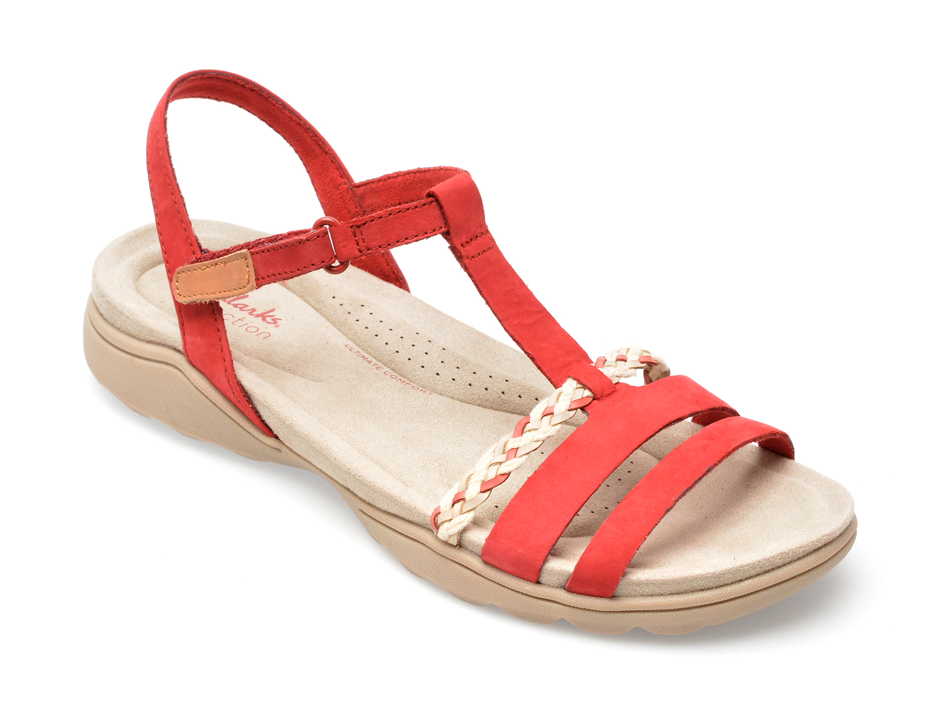 Sandale CLARKS rosii, AMANDA TEALITE 0912, din nabuc femei 2023-09-23