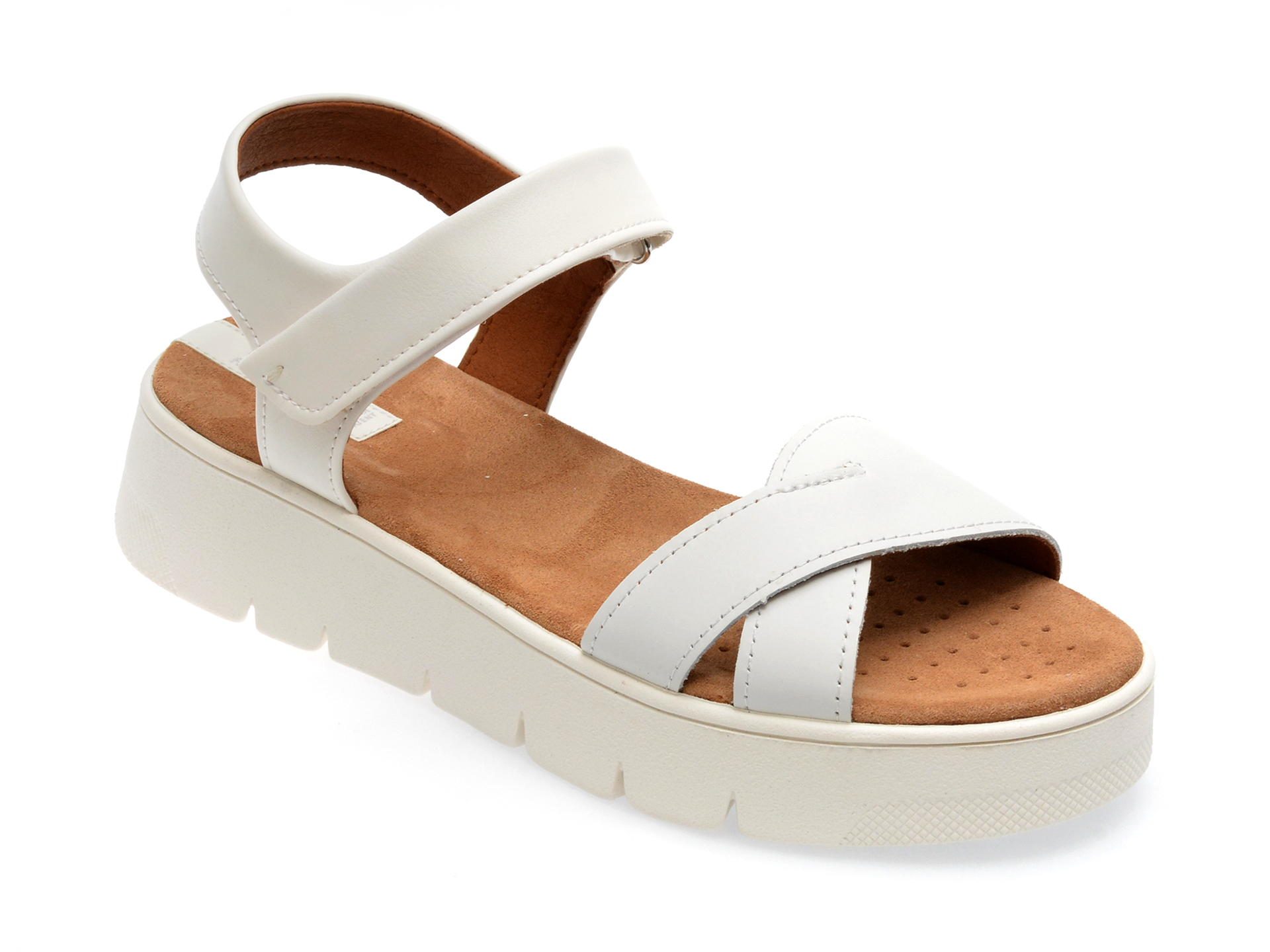 Sandale GEOX albe, D35SCA, din piele naturala