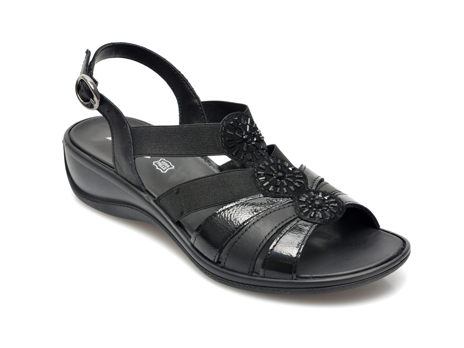 Sandale IMAC negre, 508830, din material textil si piele naturala