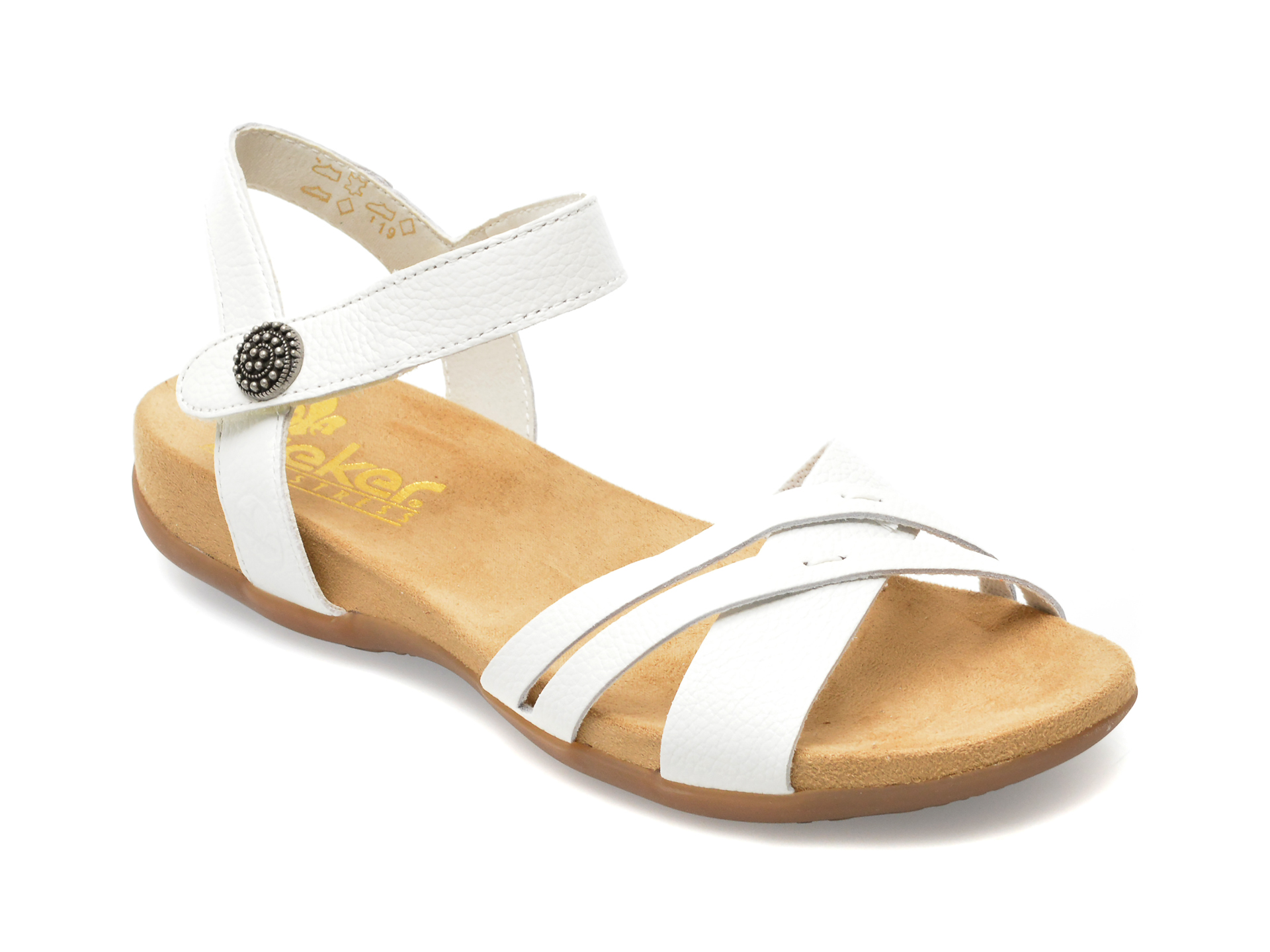 Sandale RIEKER albe, 60553, din piele naturala /femei/sandale imagine noua